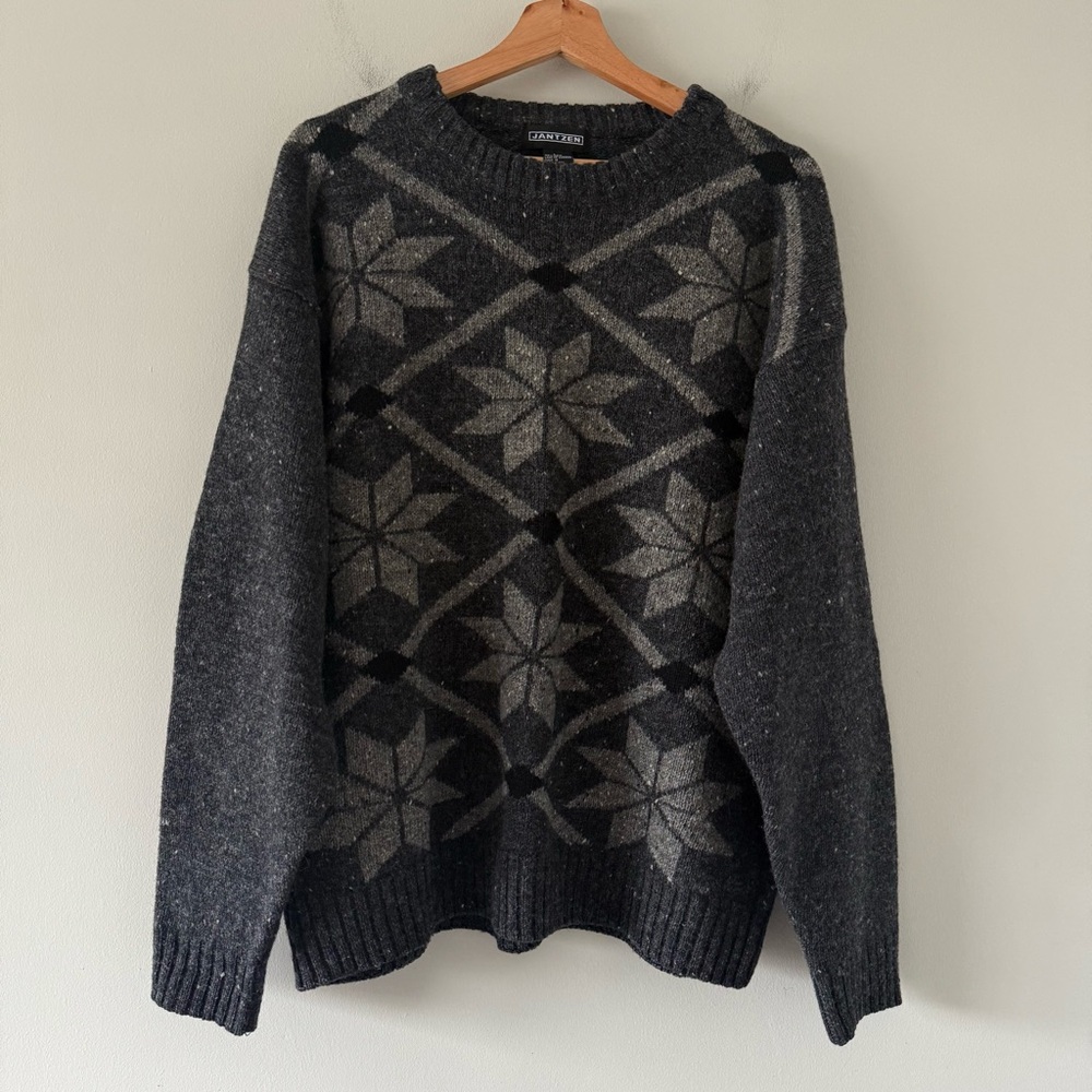 Vintage Mens Wool Sweater Large Fisherman Fair Isle Nordic Grandpa Holiday